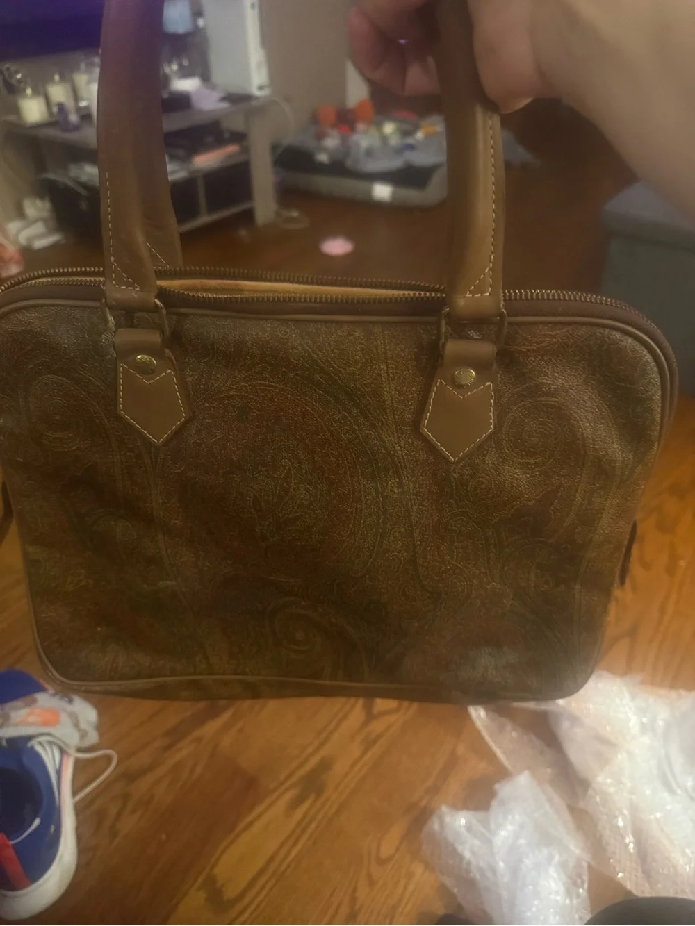 ETRO  Brown Paisley Leather Briefcase - luxury vintage